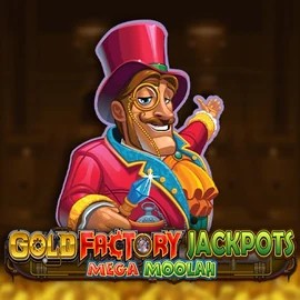 Gold Factory Jackpots Mega Moolah by Aurum Signature Studios, showcased at cloverscasino.co.uk – game logo